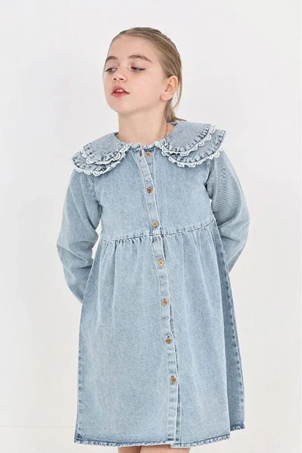 Детское платье из денима с длинным рукавом Modanino, Light Blue — фото 2