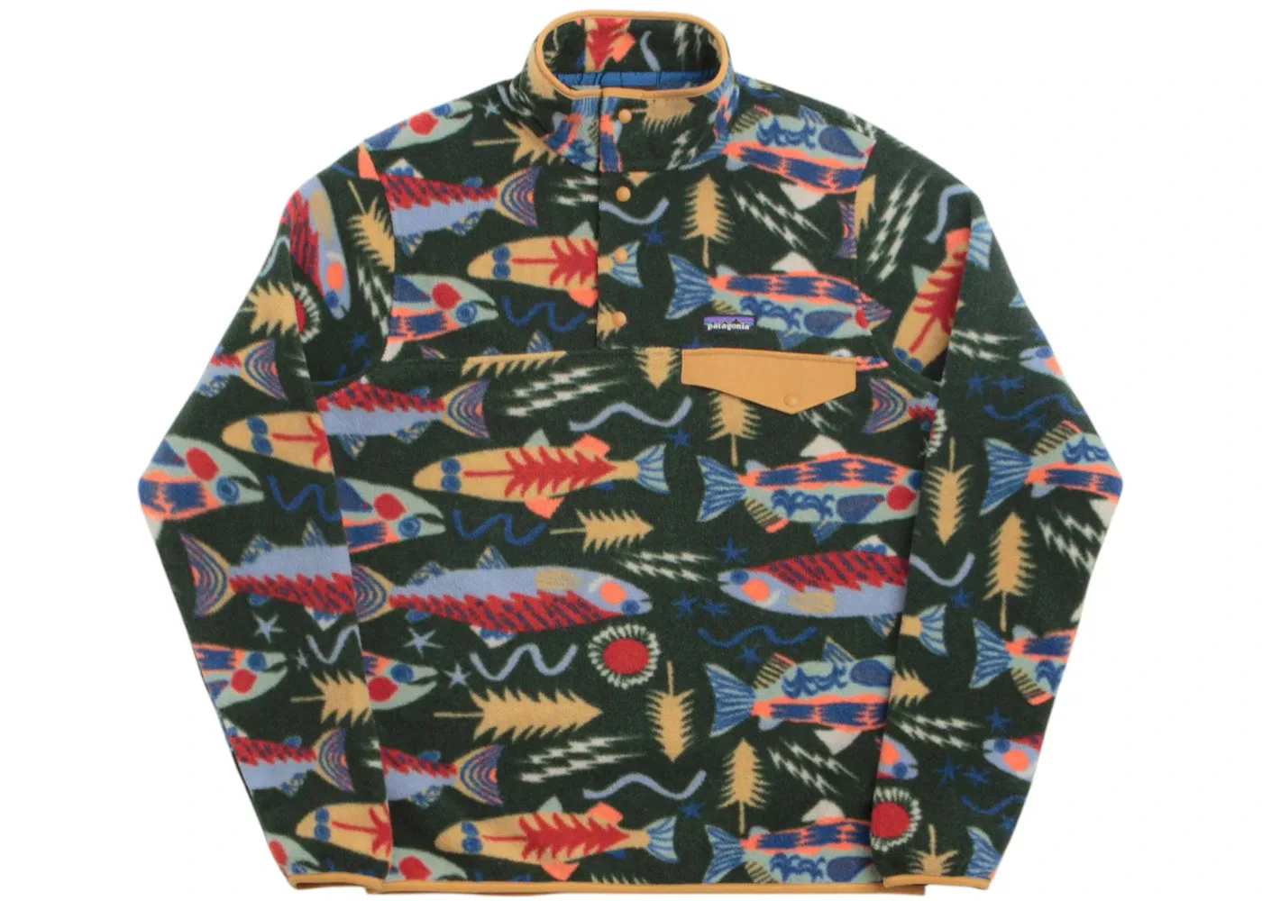 Мужской флисовый топ с принтом Lightweight Synchilla Snap-T Patagonia, цвет Salmon Energy/Old Growth Green
