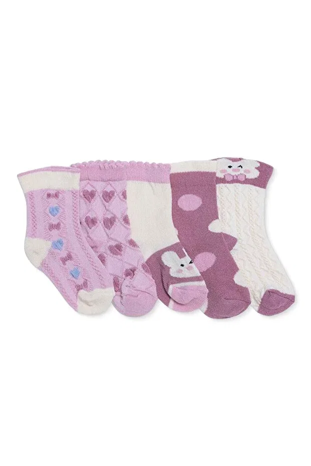 Детские носки для девочек с рисунком 5 пар Polka Dot Printed Ebebek Hello Baby, Pink