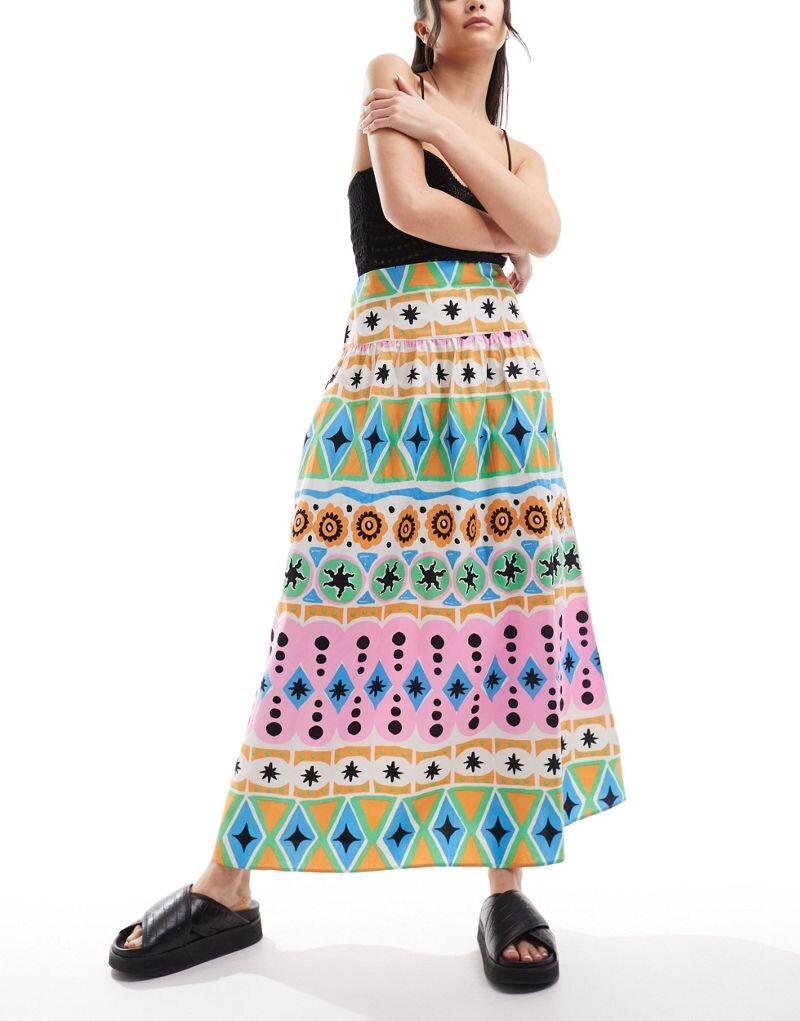 

ASOS DESIGN — Юбка макси с заниженной талией и рисунком из хлопкового поплина