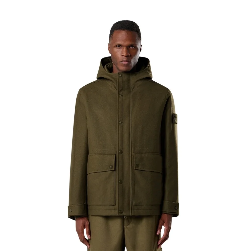 Мужская парка Stone Island Padded Short With Anti-drop, военный зеленый