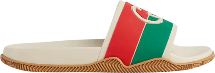 Сандалии Gucci Wmns Slide Interlocking G - White Red Green, зеленый