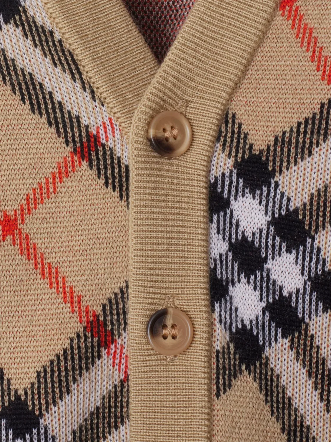 Кардиган с Узором в Клетку из Шерсти Burberry, песочно-бежевый — фото 3