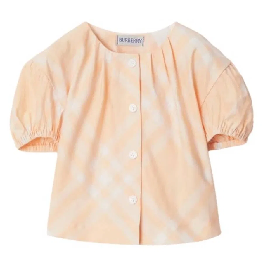 Блуза-трапеция с принтом Kids Sheryl Check Cotton Blouse Burberry, Pastel Peach Ip Chk