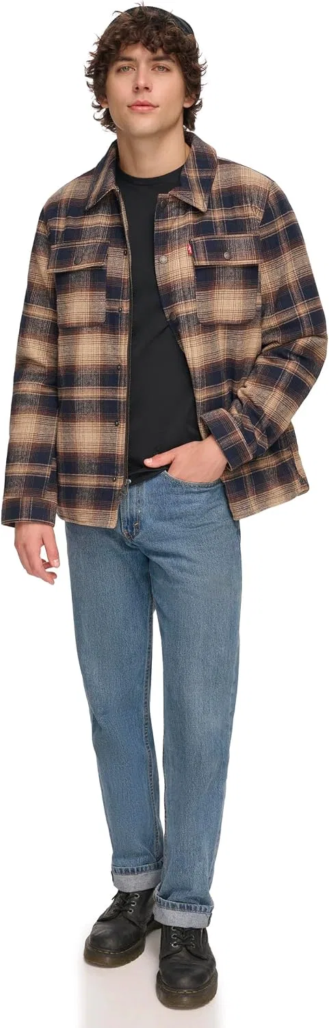 Мужская куртка-рубашка с капюшоном на флисе, клетчатая, Levi's, Driftwood Plaid — фото 2