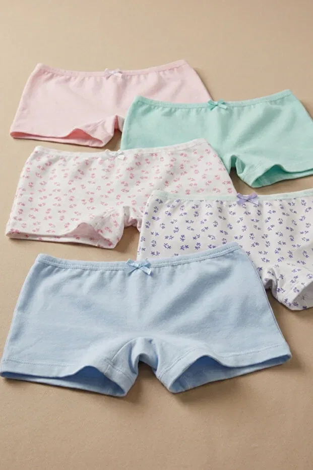 Детские боксеры для девочек с принтом Pack of 5 floral patterned girls' boxers multi-colored Katia&Bony, Multicolored — фото 2