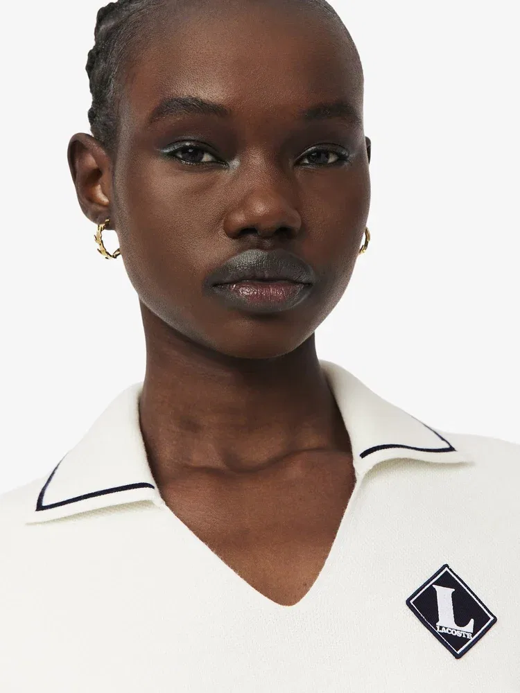 Свитер женский LACOSTE White, с открытым воротником, 100% хлопок — фото 2