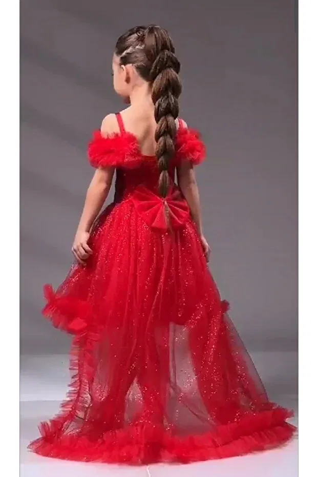 Детское платье для девочек с пайетками Aby170 Abiyekids, Red