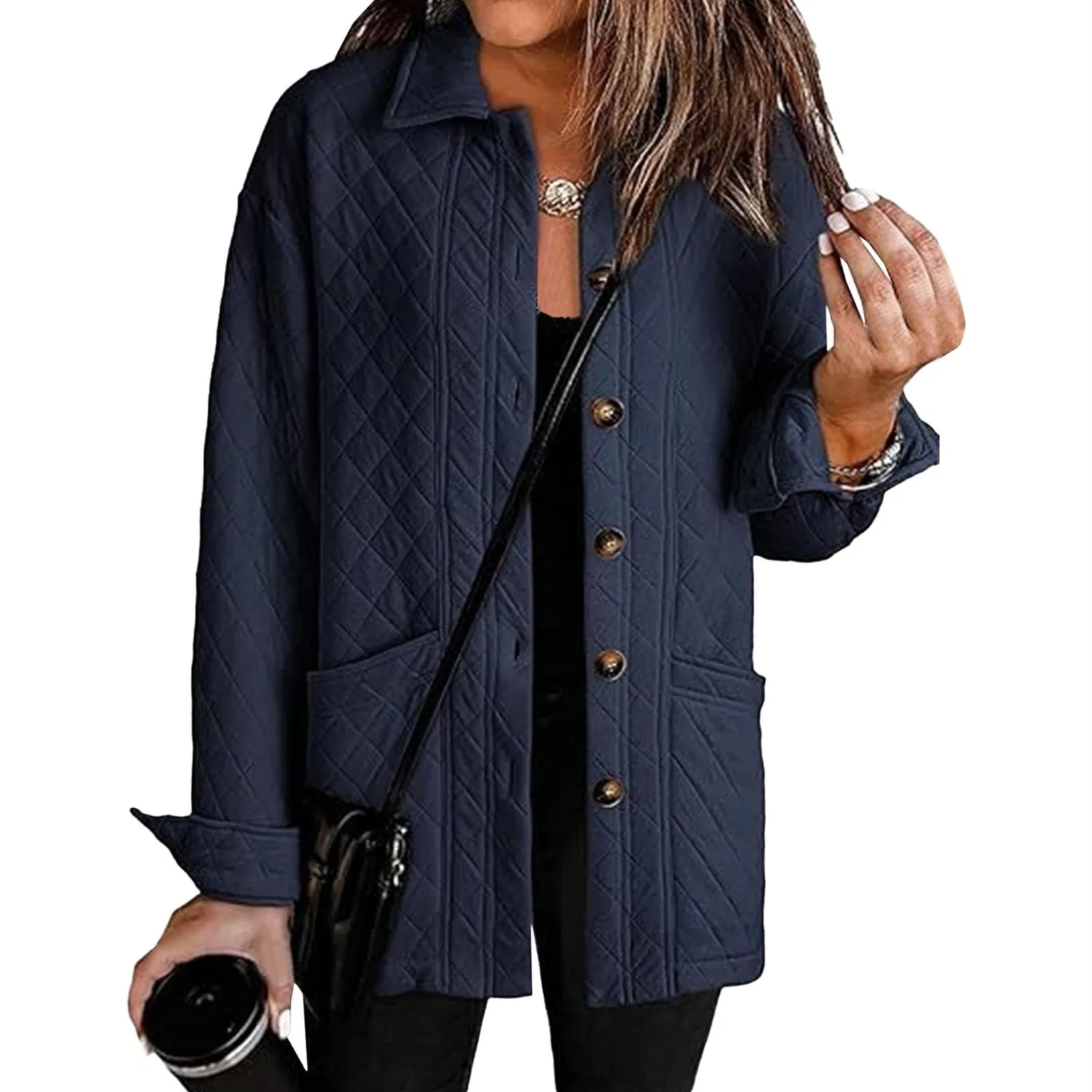 Женская куртка стеганая с длинным рукавом и воротником, Blu navy