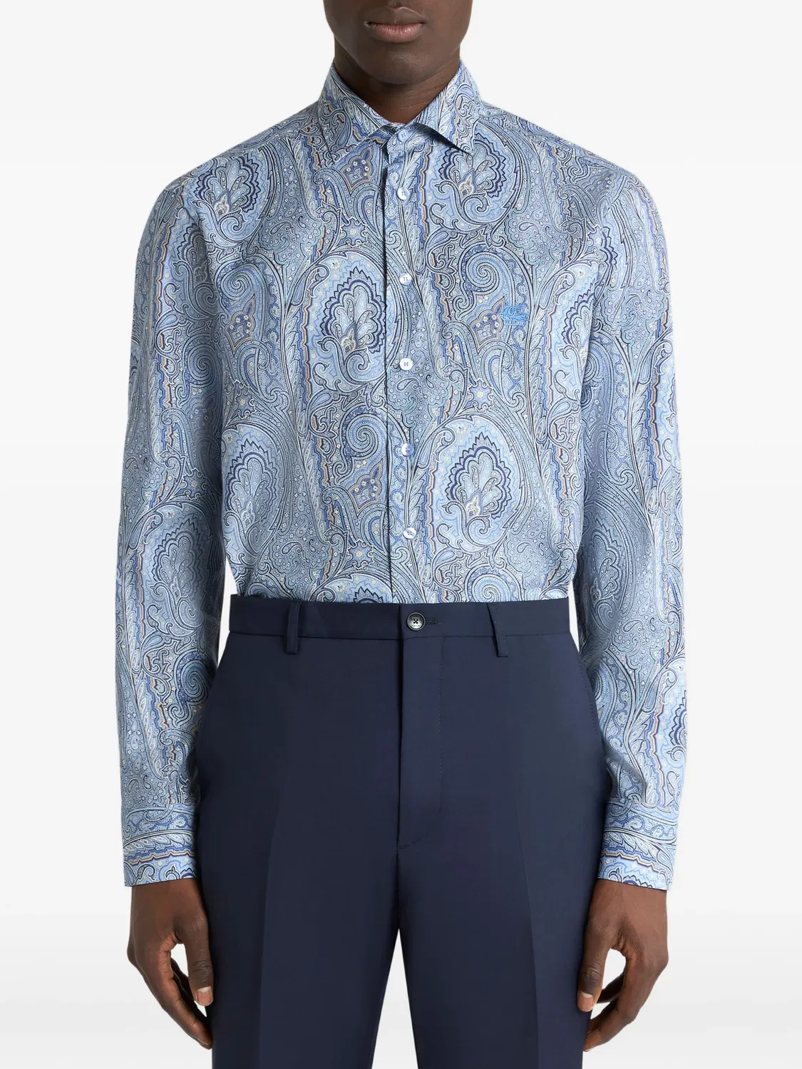 Рубашка с цветочным узором из хлопка ETRO, синий — фото 3