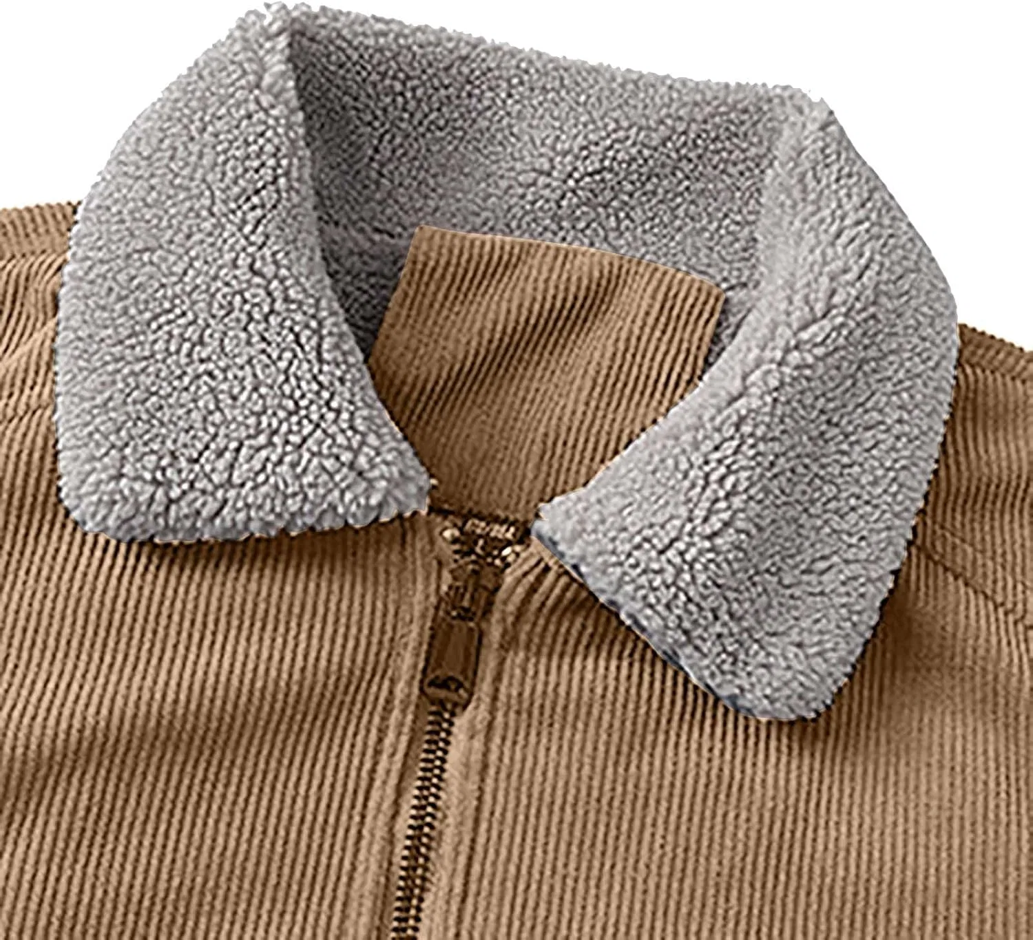 Мужское зимнее пальто из вельвета с флисовой подкладкой, Classic Corduroy Jacket, хаки — фото 4