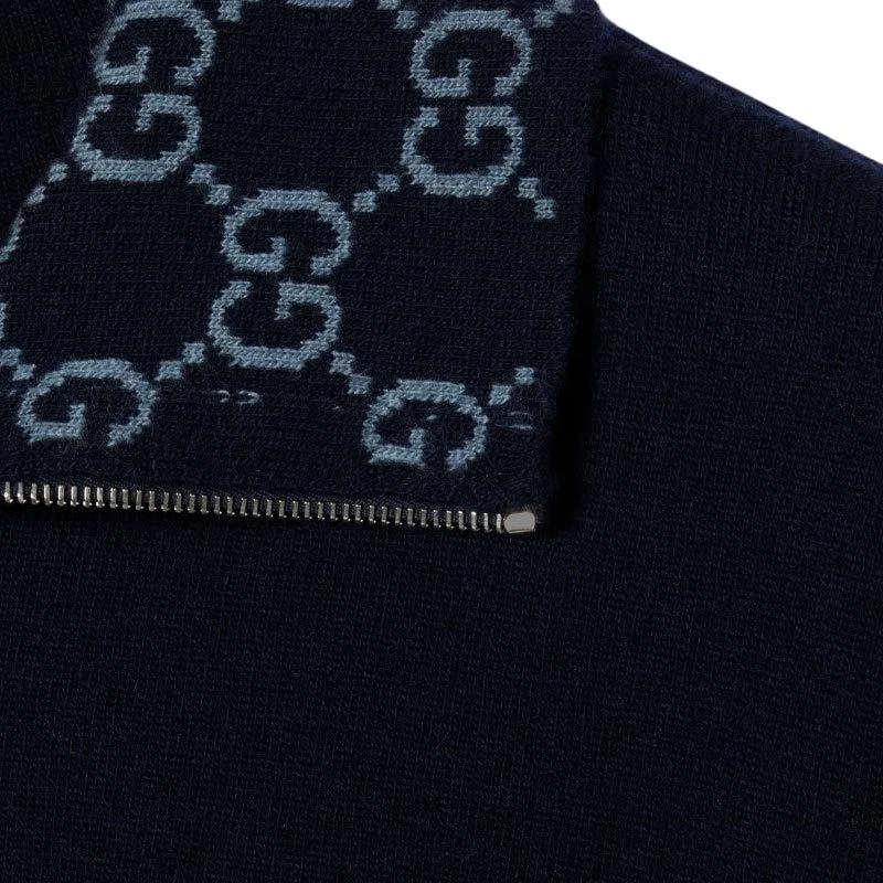 Мужская вязаная двусторонняя куртка на молнии Blue GUCCI — фото 3