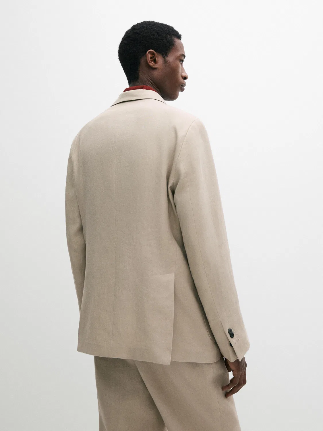 Блейзер из 100% льна Massimo Dutti, бежевый — фото 3