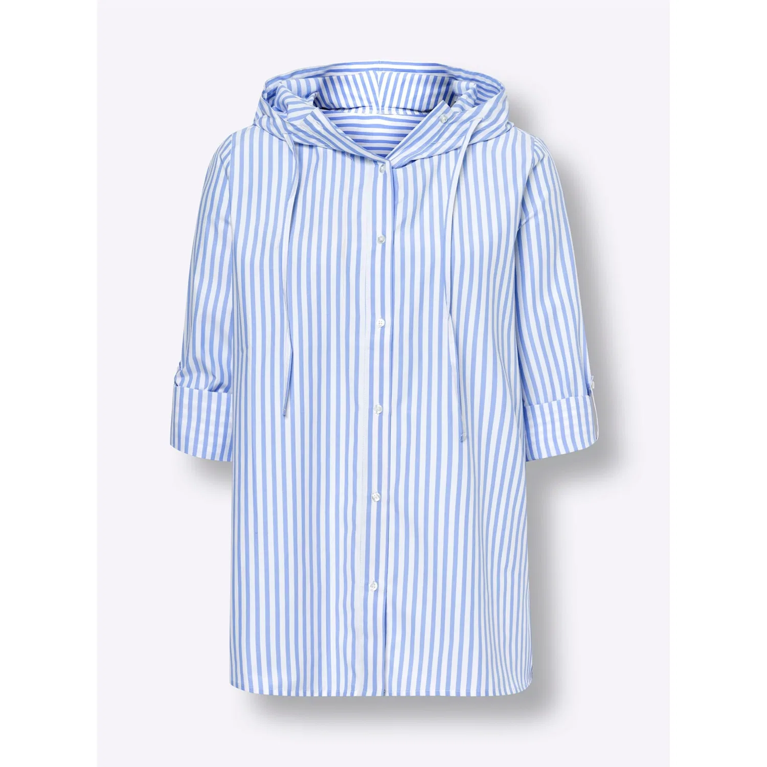 Женская блуза оверсайз с капюшоном и полосками heine, Sky Blue/Ecru Striped — фото 4