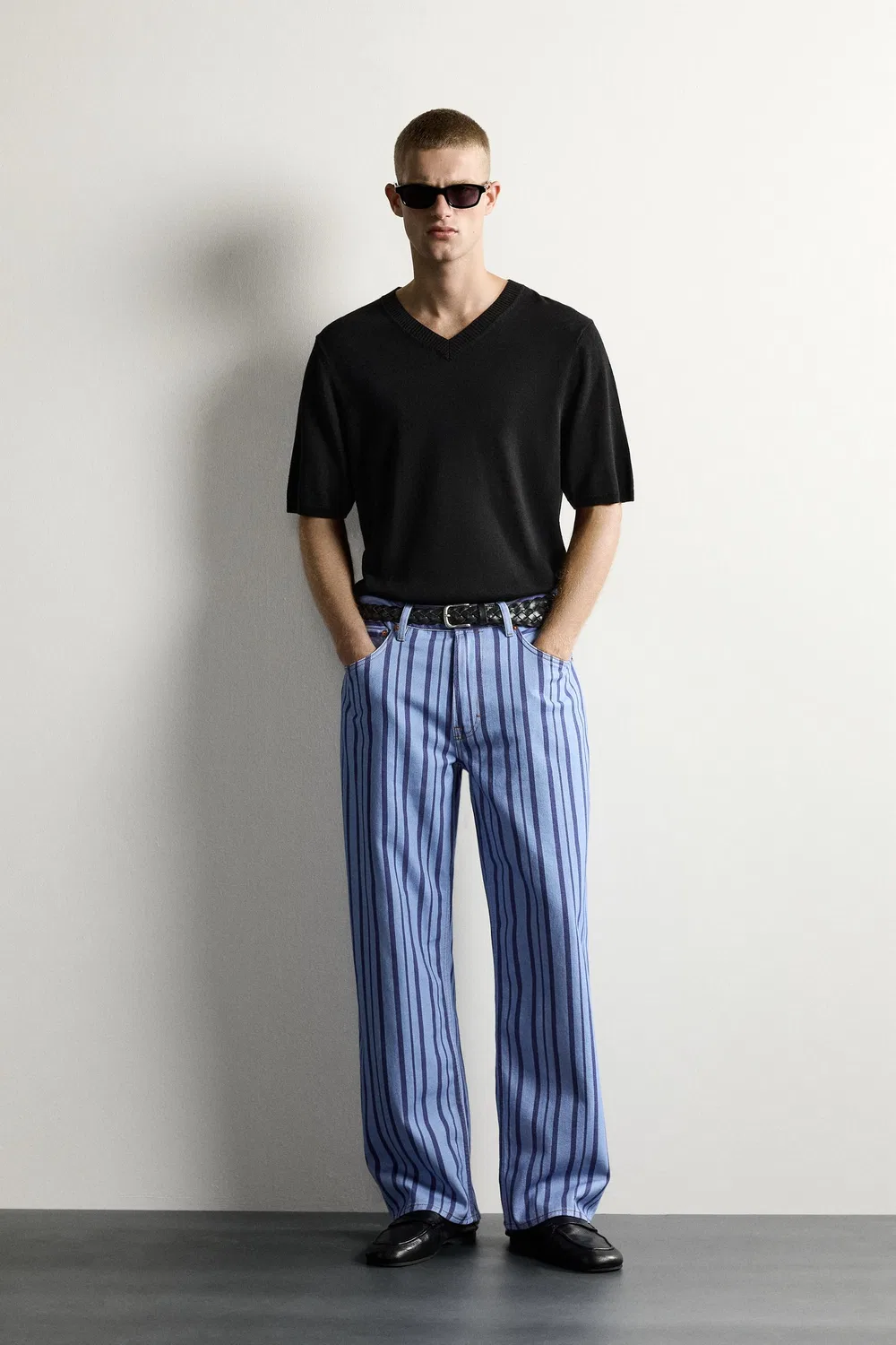 Полосатые прямые брюки ZARA, Blue