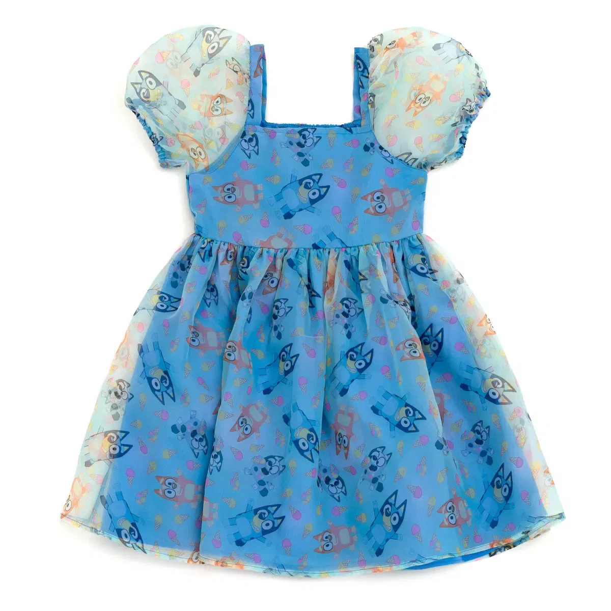 Детское платье для девочек с принтом Bluey Square Neck Dress Bluey, Pale Blue