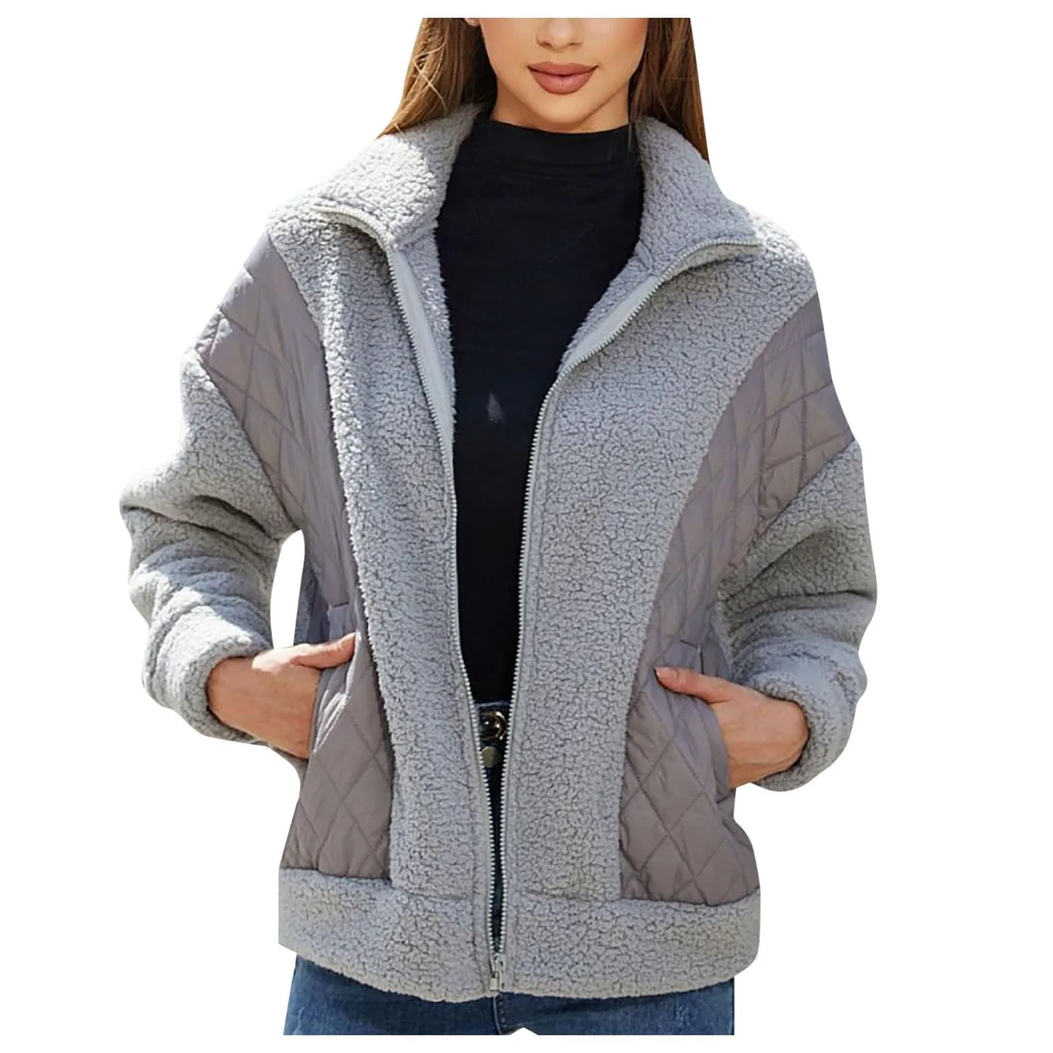 Женский кардиган с длинным рукавом на молнии, Grigio