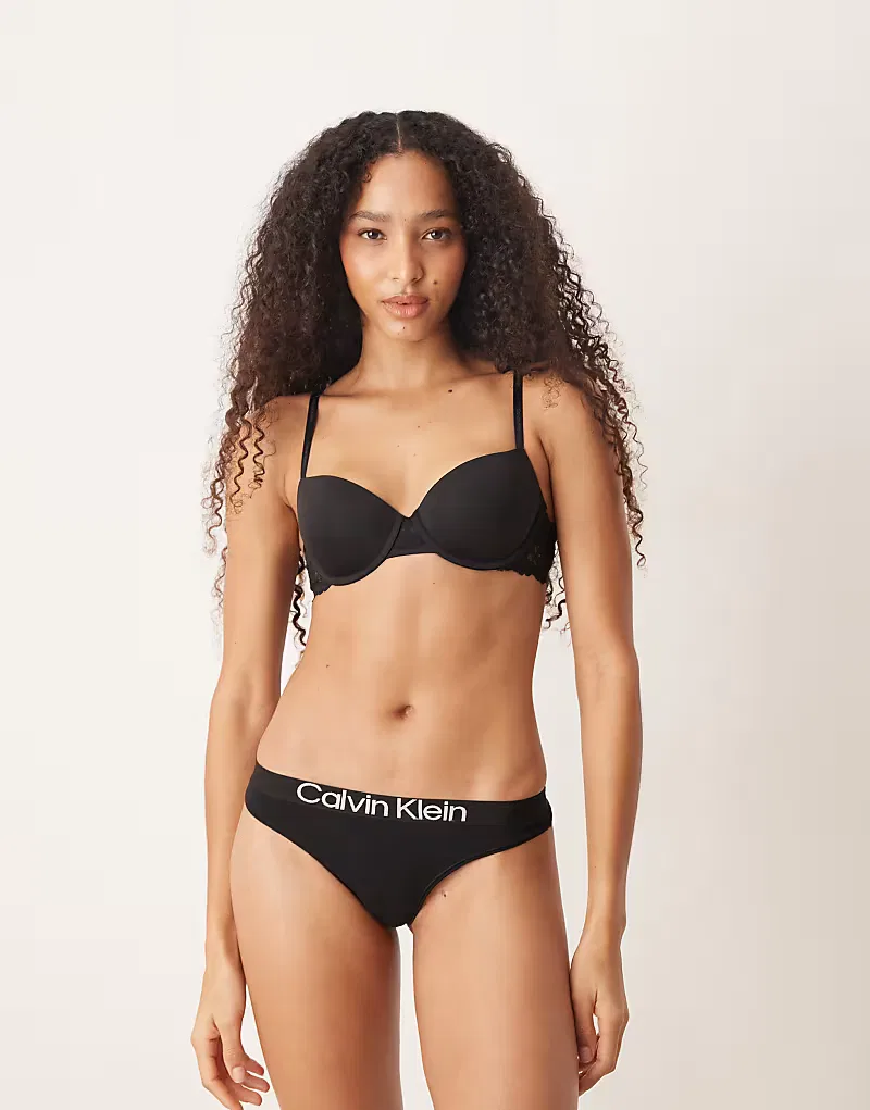 Бюстгальтер-балконет Calvin Klein Attractions из кружева, черный — фото 2