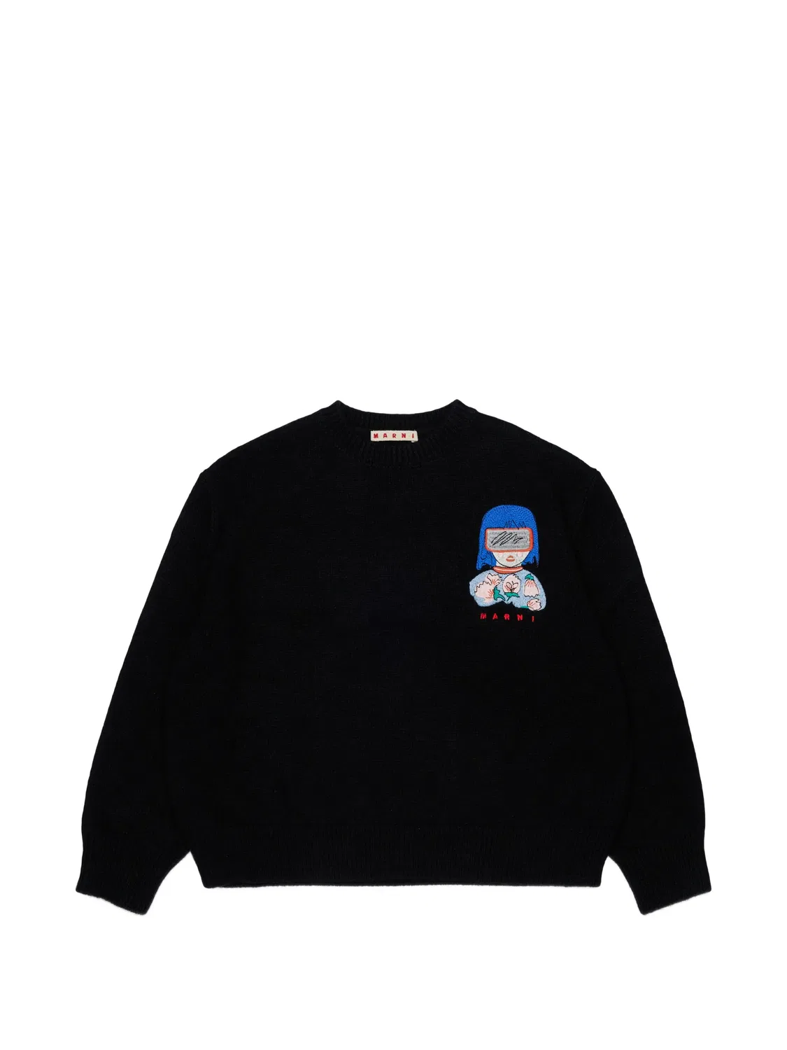 Свитер с круглым вырезом и графичным принтом Marni Kids, черный
