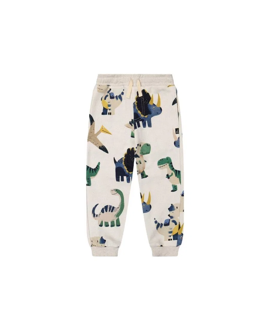 Детские флисовые спортивные брюки с принтом динозавров Dinosaur Print Deux par Deux, Beige Dinosaur Print