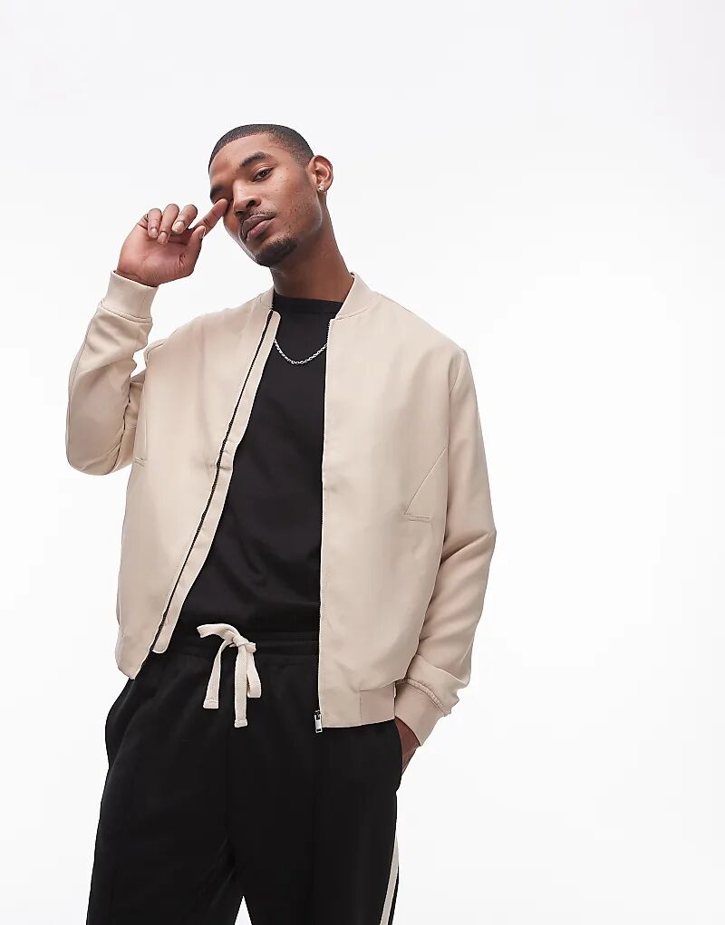 

Легкая куртка-бомбер бежевого цвета Topman, Бежевый, Легкая куртка-бомбер бежевого цвета Topman