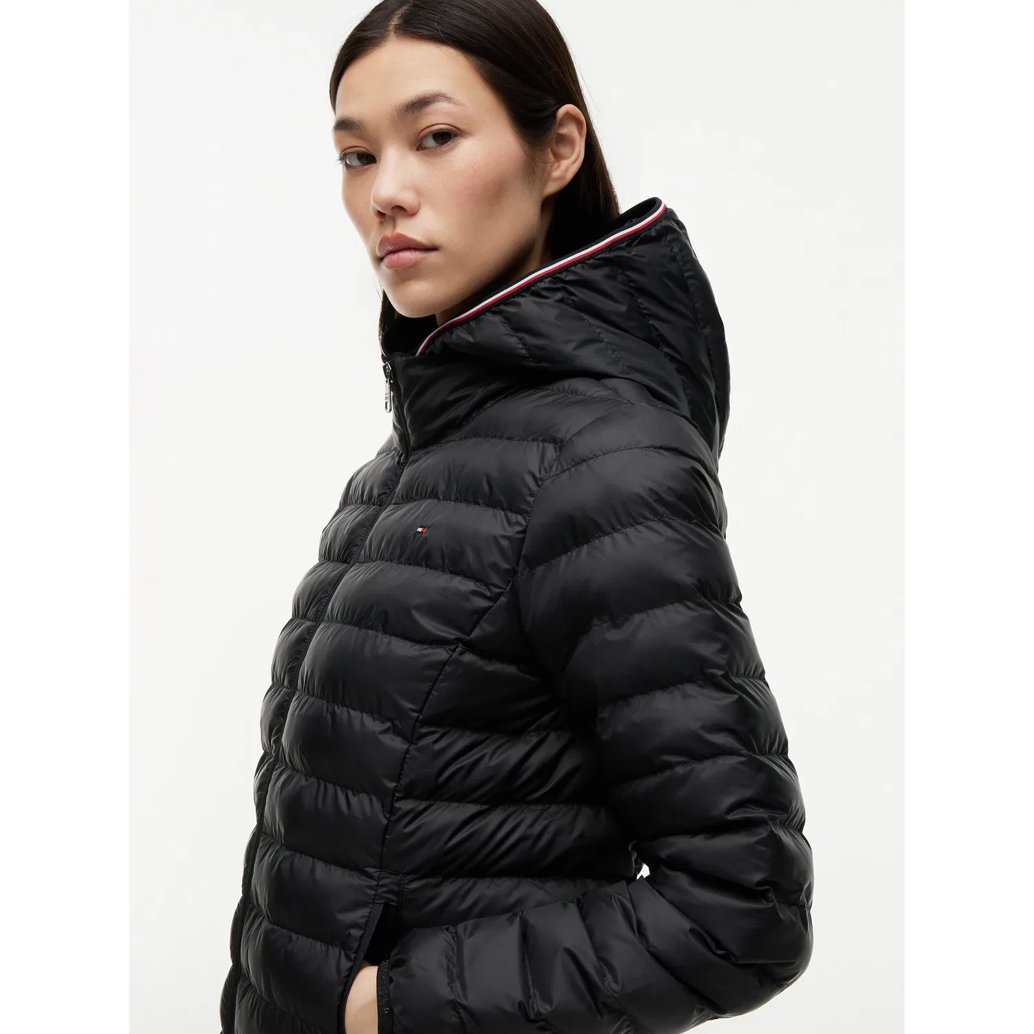 Женская стеганая куртка с капюшоном Global Stripe Tommy Hilfiger, Black — фото 4