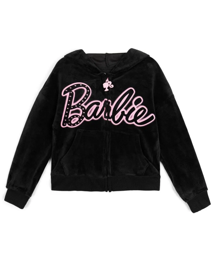 Комплект из худи и брюк из велюра Barbie, Jet Black Pink — фото 2