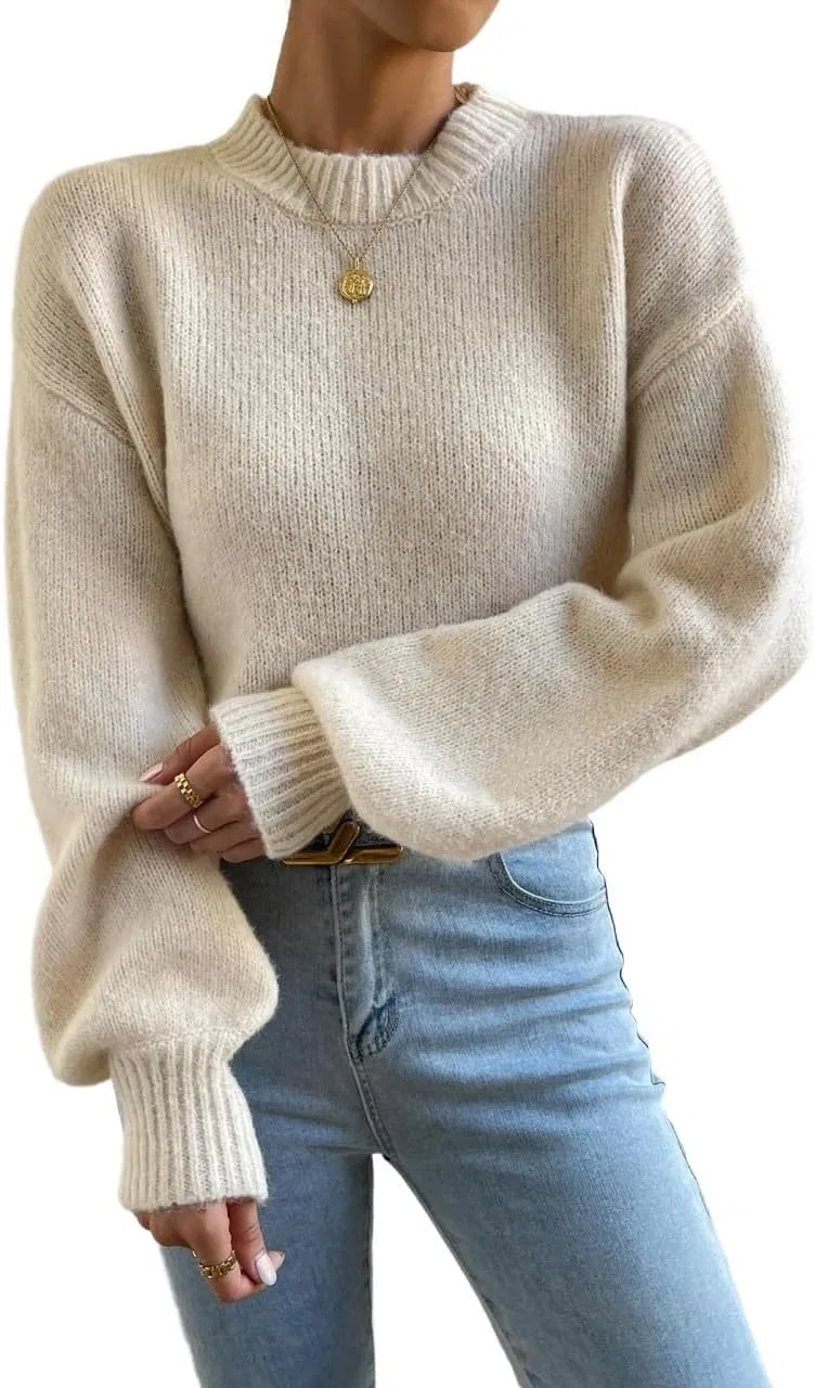 Женский пуловер с длинным рукавом, Drop Shoulder, абрикосовый