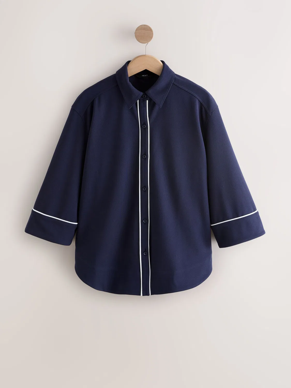 Поло с длинным рукавом и отделкой контрастным цветом, модель Tipped Long Sleeve, бренд Next, темно-синий — фото 4
