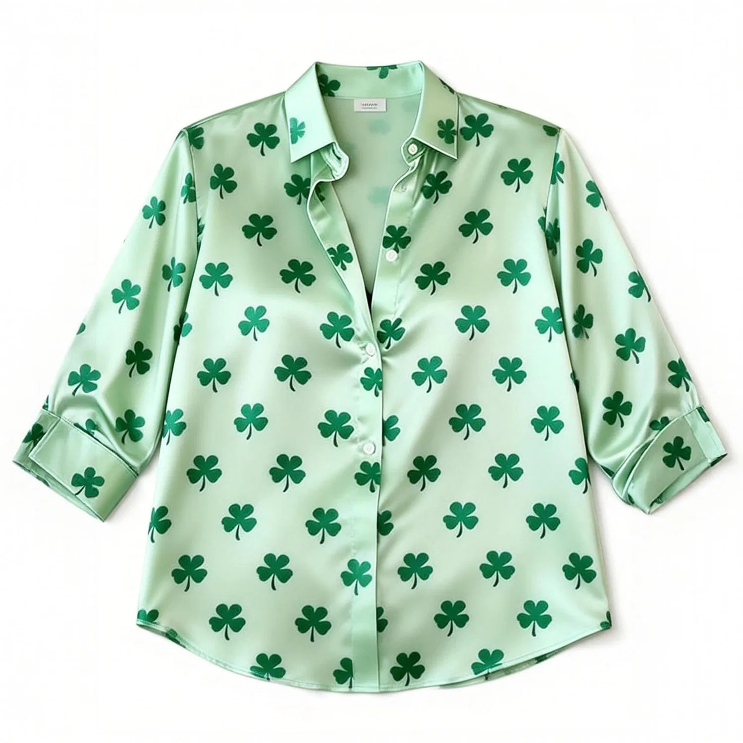 Женская блузка с принтом клевера St Patrick's Day, с длинным рукавом, Dark Green — фото 3