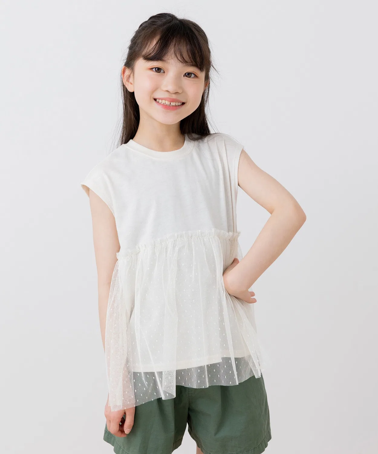 Детская туника без рукавов с принтом в горошек Layered Tunic chil2, Cream