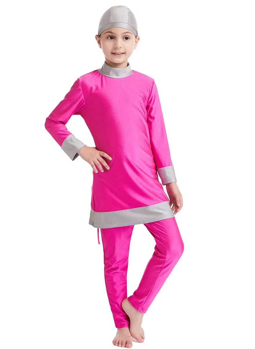 Купальный костюм с шапочкой комплект Girl traditional fashion swimwear Loquat, розовый — фото 2