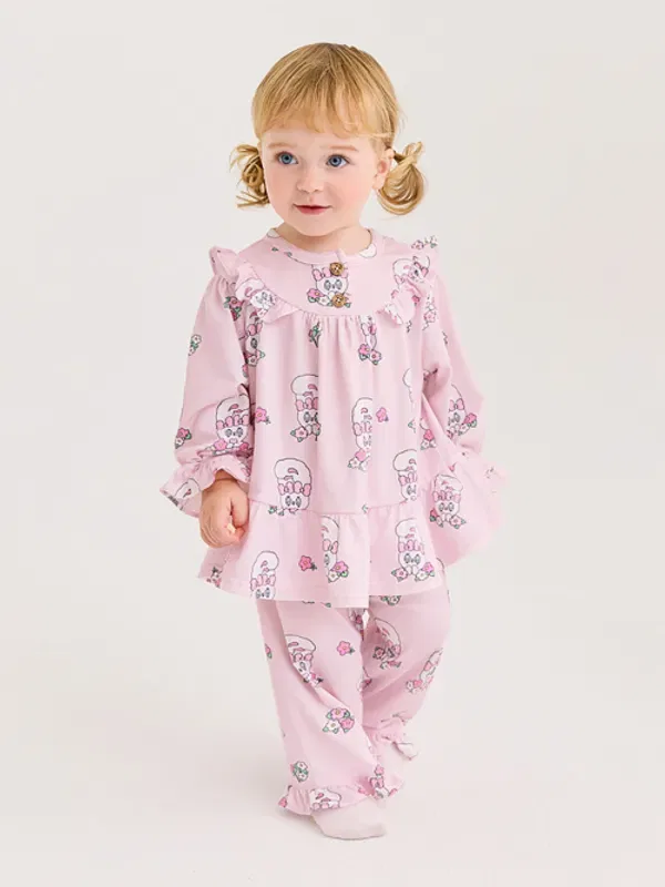 Пижамный комплект с цветочным принтом, Peach Warm Flower Milkbaby, молочный
