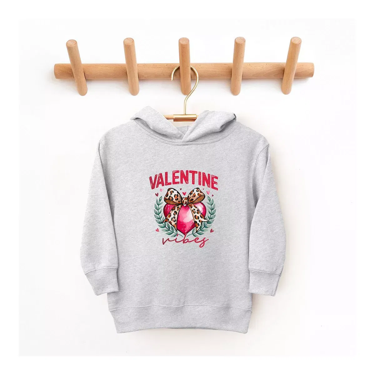 Детское худи для девочек с принтом Coquette Valentine Vibes The Juniper Shop, Heather Grey