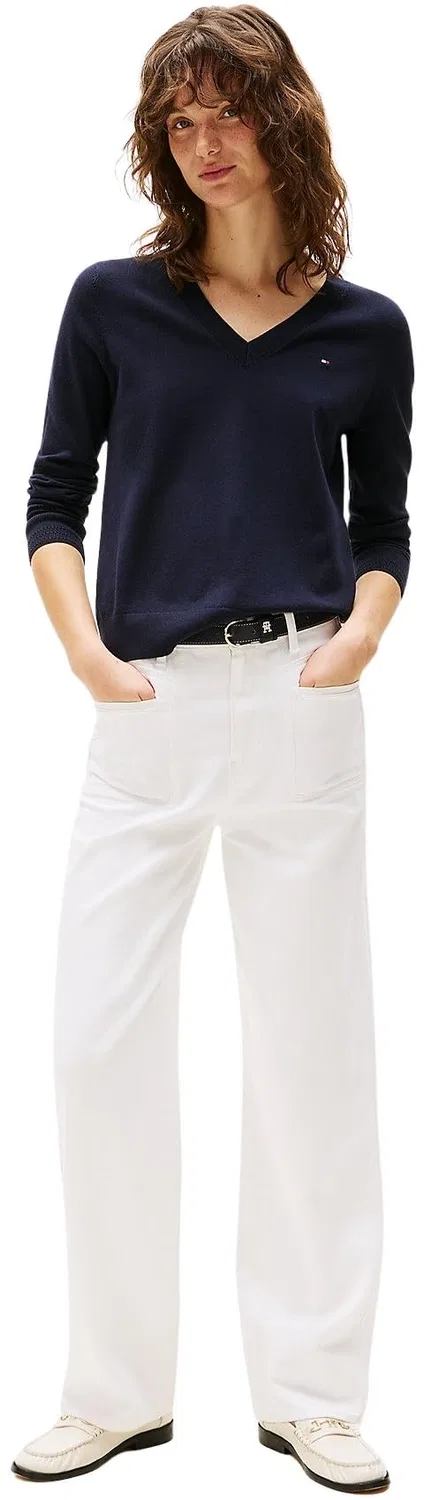 Женский свитер с V-образным вырезом Co Jersey Stitch Tommy Hilfiger, Desert Sky — фото 4