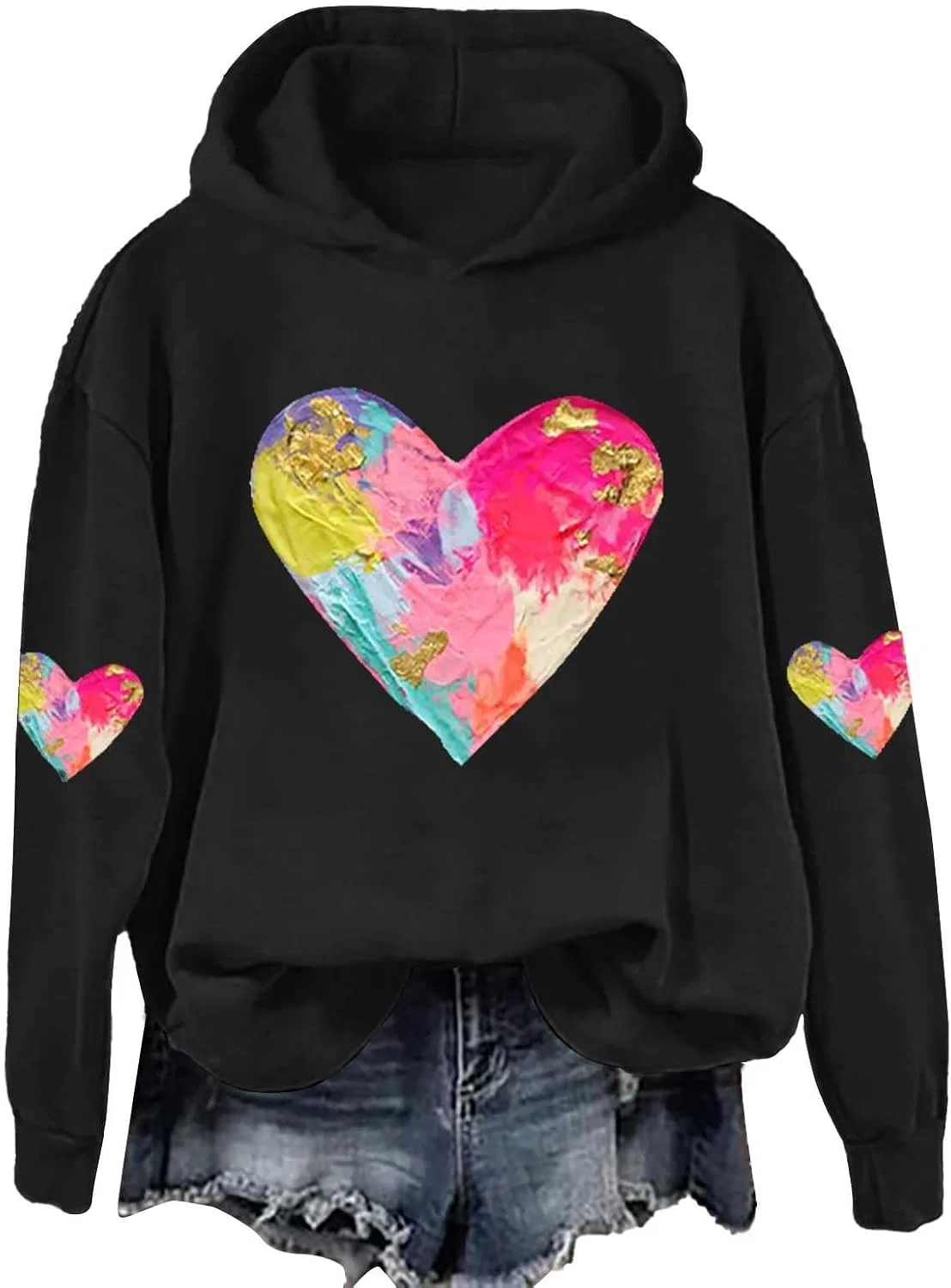 Женское худи с принтом Heart Tie Dye, чёрный