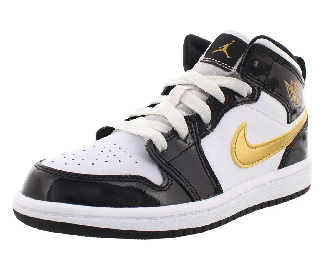 Детские кроссовки для мальчиков с кроссовками Jordan 1 NIKE, Black Gold Metallic White