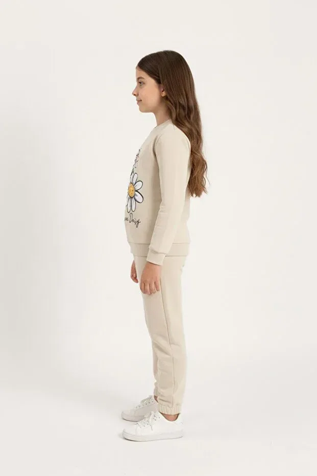 Детский спортивный костюм для девочек с цветочным принтом Daisy motif Mnk Baby&Kids, Ecru — фото 4