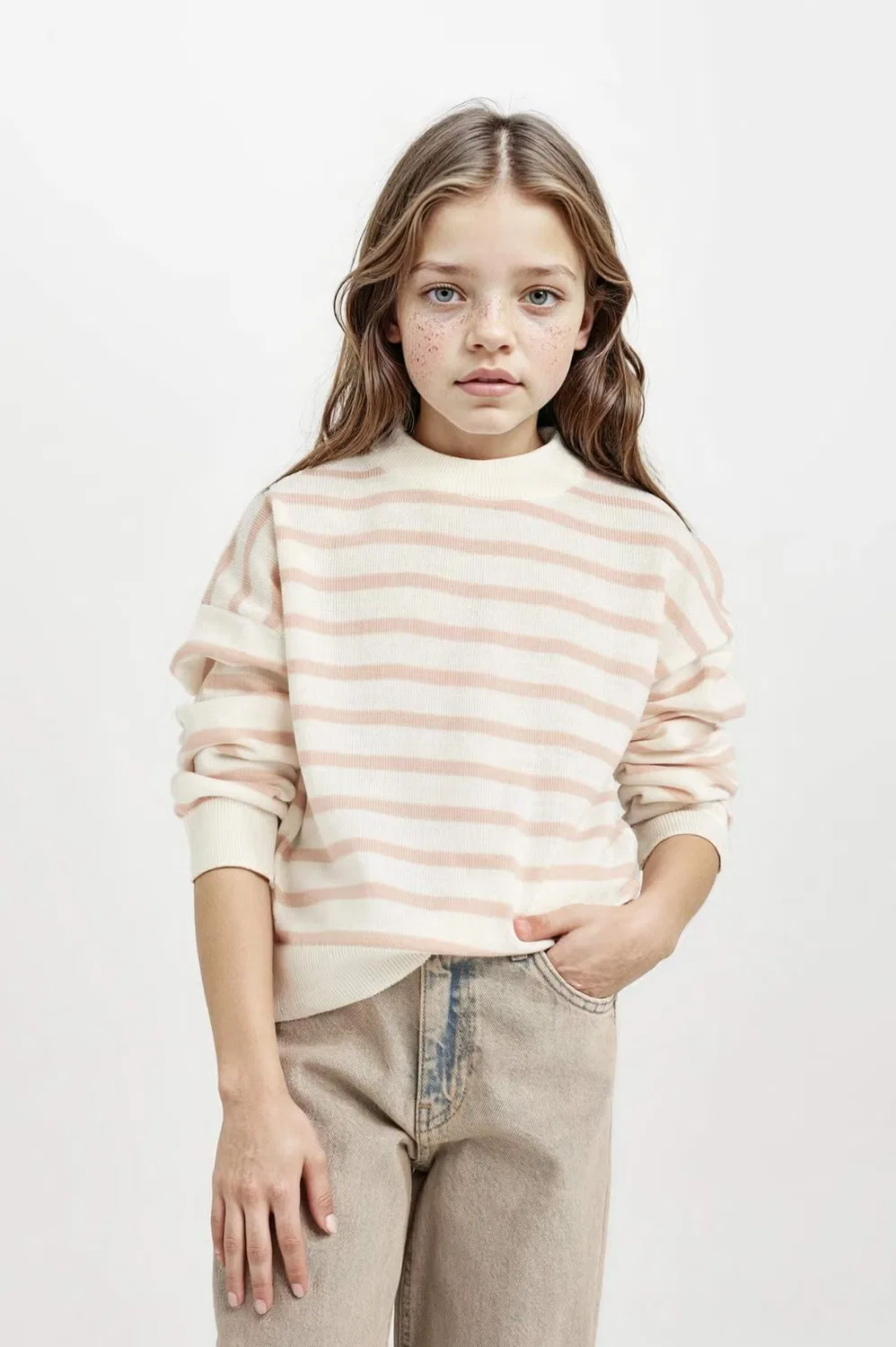 Пуловер с длинным рукавом Girl regular fit crew neck Defacto, розовый — фото 3