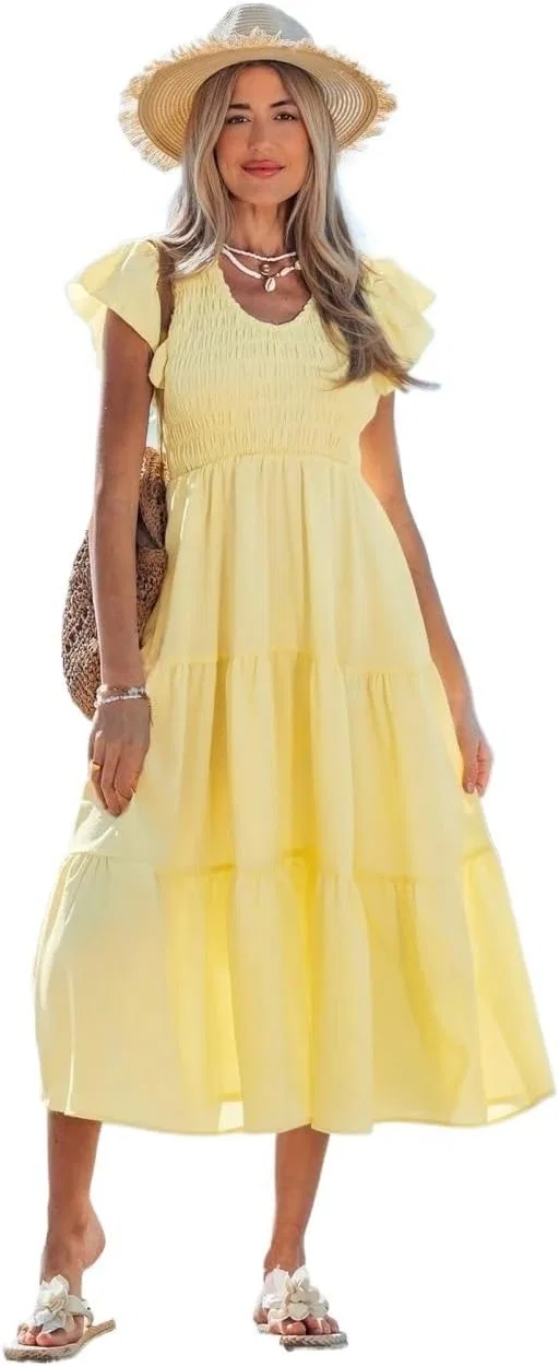 Женское летнее мини-платье с оборками A-Line, Yellow