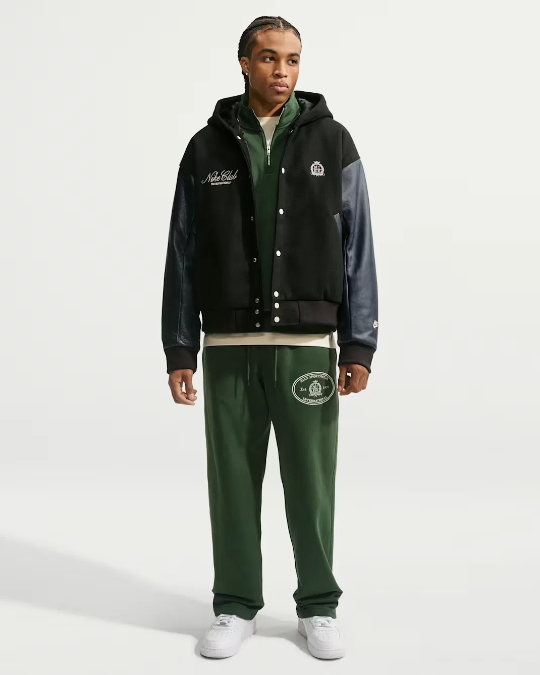 Мужская шерстяная куртка в стиле университетской формы Nike Club, Black/Obsidian/Sanddrift — фото 4