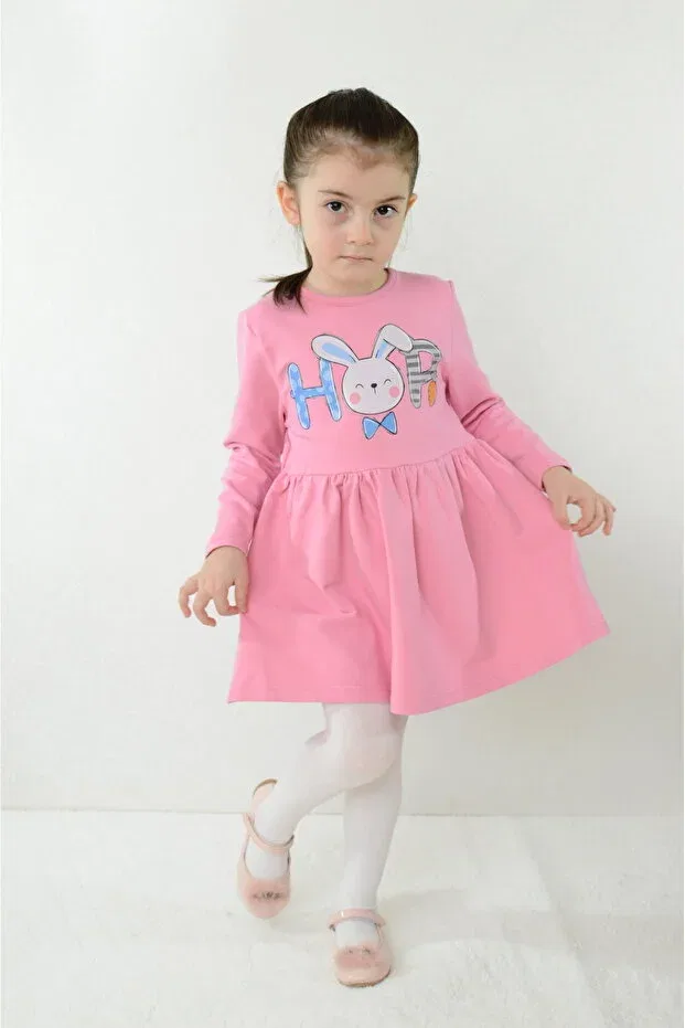 Детское платье для девочек хлопковое с длинным рукавом Sevimli, Candy Pink
