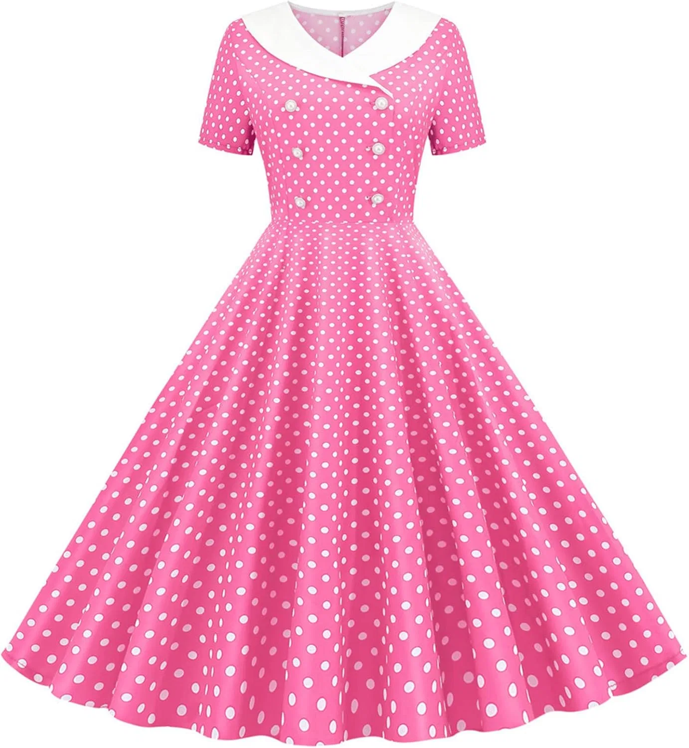 Женское платье A-силуэта в горошек с двойной грудью Vintage, Pink