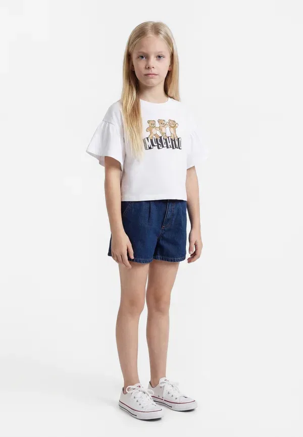 Комплект джинсовых шорт с вышивкой и бантом Moschino, темно-синий