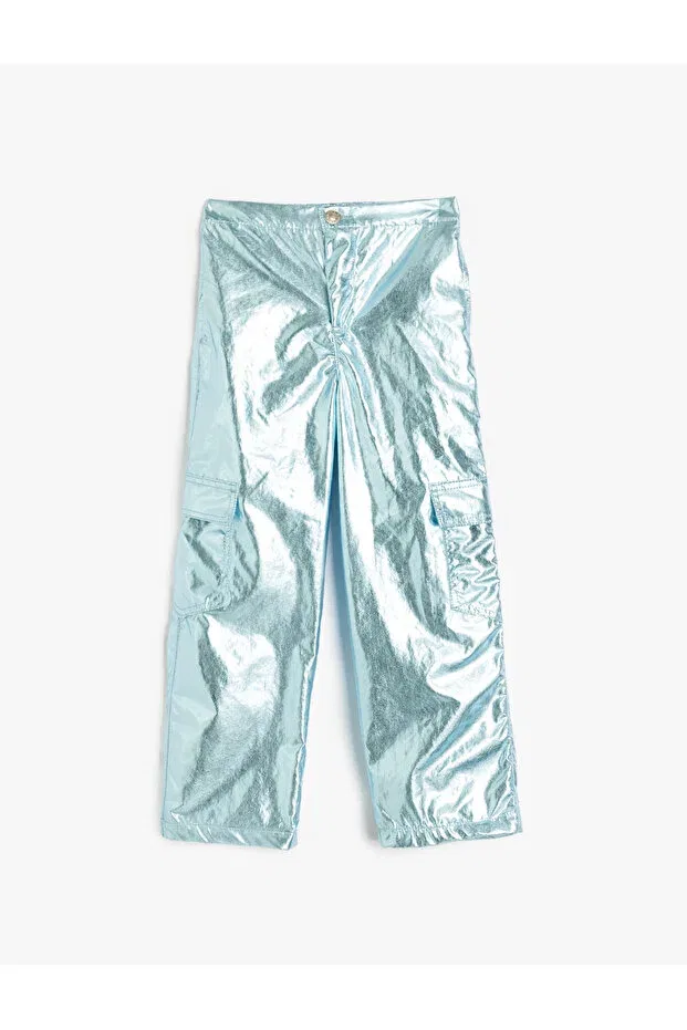 Детские брюки для девочек широкие с принтом Shiny Foil Parachute Pants With Pocket Detail And Buttons Koton, Blue