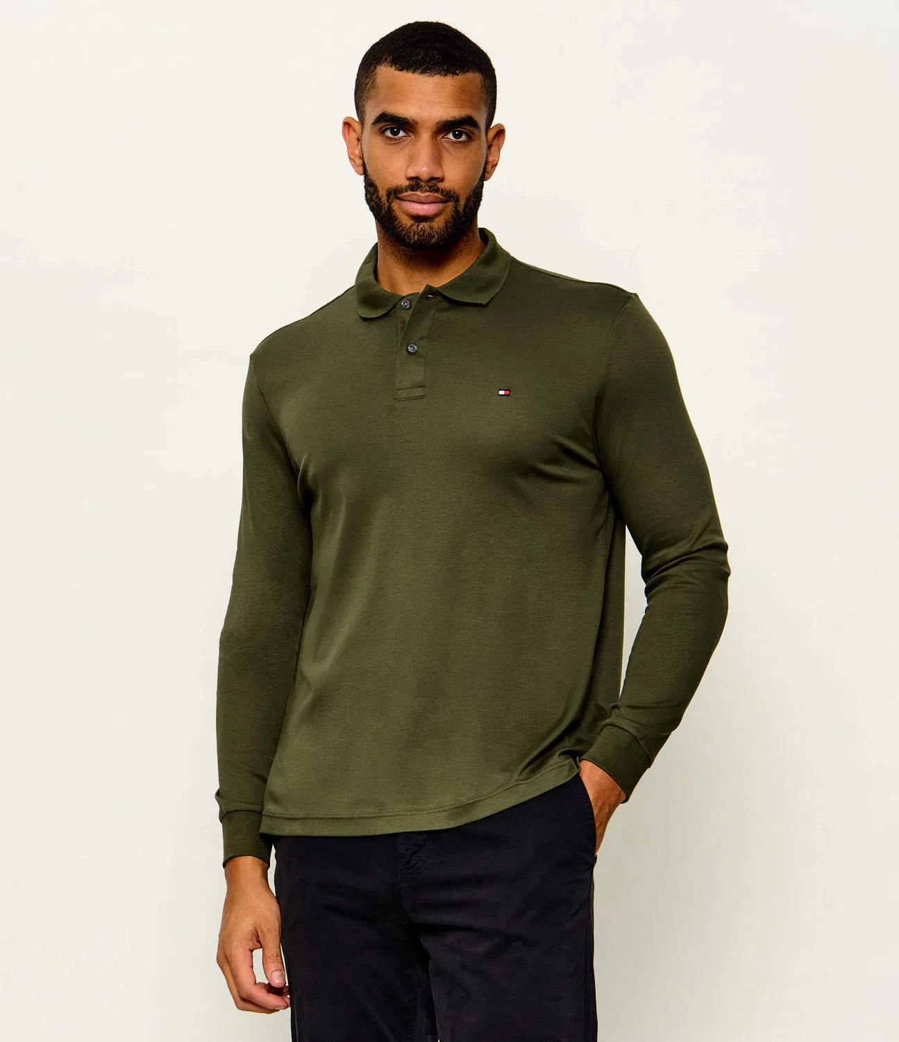 Поло с длинным рукавом Tommy Hilfiger, Verde Oliva