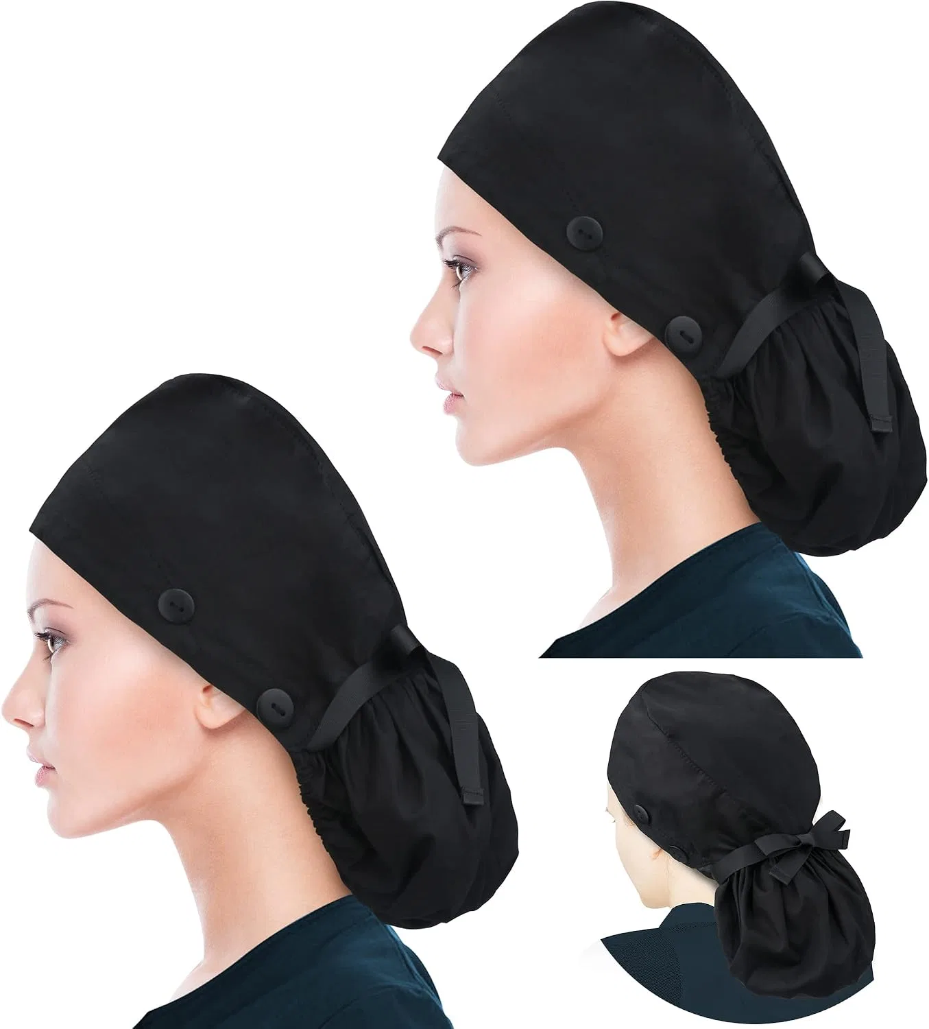 Чепчик для длинных волос с хвостом, ABAMERICA, 1 шт, D18-Black+Black