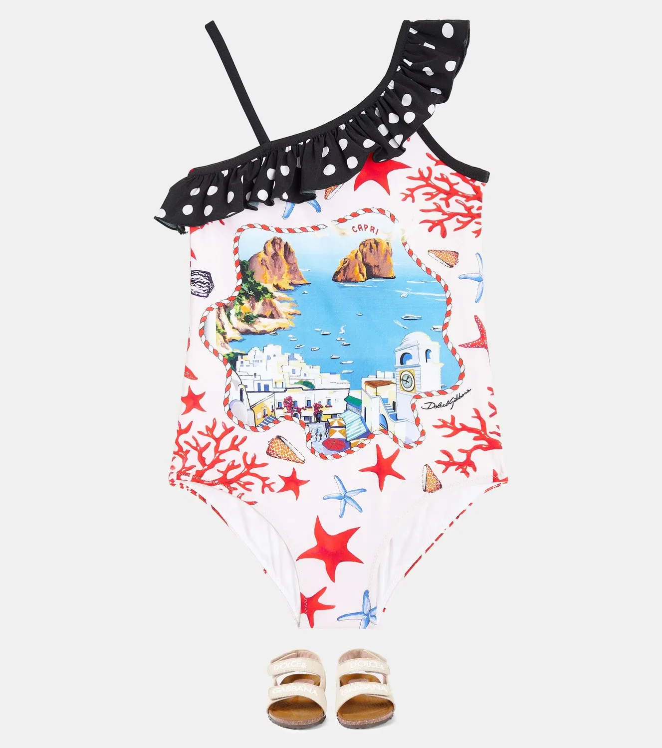 Купальник с оборками с принтом Capri, Dolce&Gabbana Kids, голубой — фото 2