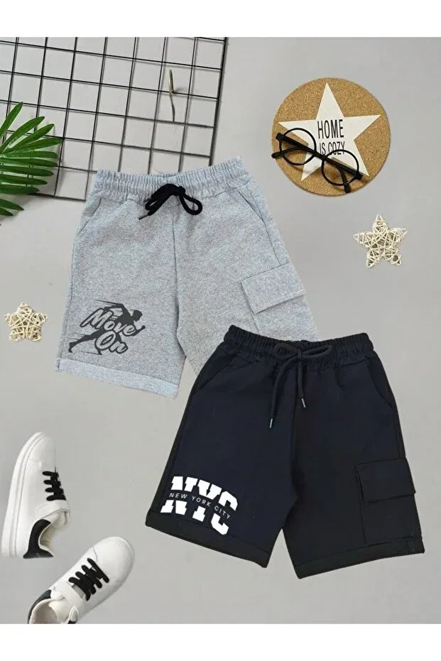 Детские шорты-карго с принтом Double Color Printed Men's Capri - Cargo Pocket Elastic Summer Model Cm Buseyiz, Camel Melange