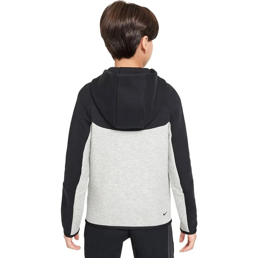 Детский спортивный свитшот с капюшоном Nike Sportswear Tech Fleece Full-Zip Hoodie, Серо-черный — фото 2